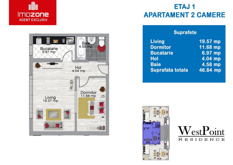 Militari - Pacii, Apartament 2 Camere, 47 mp. centrala proprie, Bloc Nou